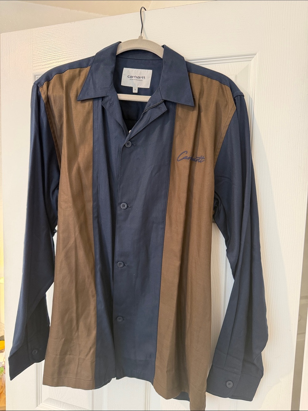 Carhartt Vertical Panel Button-Up in Navy and Brown